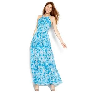 Calvin Klein Abstract Print Sleeveless Maxi Dress Size 12 Blue